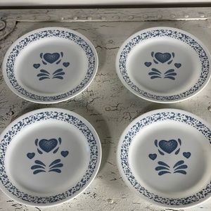 4 Corelle 7.25” Blue Hearts Bread Plates